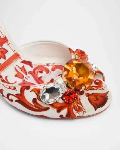 Dolce & Gabbana 85mm Maiolica Canvas Peep-Toe Slide Sandals | Thumbnail 4 Dolce & Gabbana 85mm Maiolica Canvas Peep-Toe Slide Sandals | Thumbnail 4