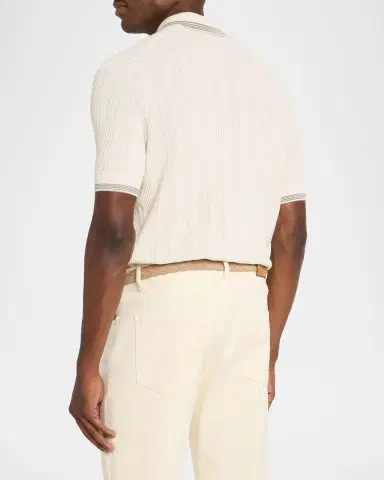 Brunello Cucinelli Men's Cotton Textured Rib Knit Polo Shirt | Thumbnail 2 Brunello Cucinelli Men's Cotton Textured Rib Knit Polo Shirt | Thumbnail 2