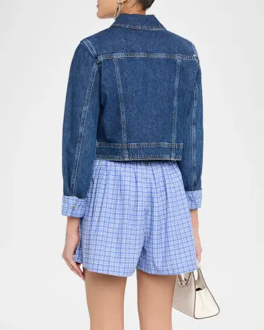 Cinq à Sept Lexie Gingham-Cuff Cropped Denim Jacket | Thumbnail 2 Cinq à Sept Lexie Gingham-Cuff Cropped Denim Jacket | Thumbnail 2