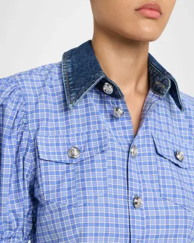 Cinq à Sept Keely Denim-Collar Gingham Top | Thumbnail 4 Cinq à Sept Keely Denim-Collar Gingham Top | Thumbnail 4