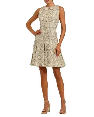 Mac Duggal Bouclé Pleated A-Line Mini Dress | Thumbnail 1 Mac Duggal Bouclé Pleated A-Line Mini Dress | Thumbnail 1