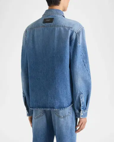 Givenchy Men's Couture Seam Denim Snap-Front Shirt | Thumbnail 2 Givenchy Men's Couture Seam Denim Snap-Front Shirt | Thumbnail 2