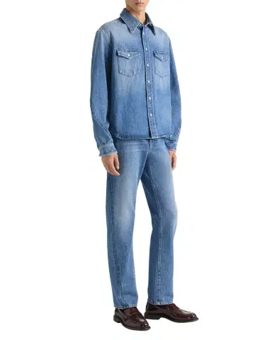 Givenchy Men's Couture Seam Denim Snap-Front Shirt | Thumbnail 1 Givenchy Men's Couture Seam Denim Snap-Front Shirt | Thumbnail 1