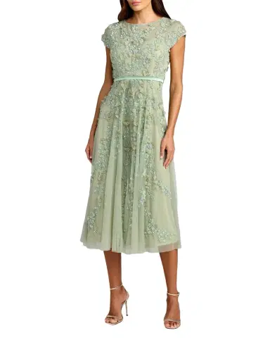 Mac Duggal Floral-Embellished Mesh Midi Dress | Thumbnail 1 Mac Duggal Floral-Embellished Mesh Midi Dress | Thumbnail 1