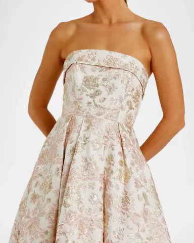 Mac Duggal Strapless Floral Brocade A Line Midi Dress | Thumbnail 3 Mac Duggal Strapless Floral Brocade A Line Midi Dress | Thumbnail 3