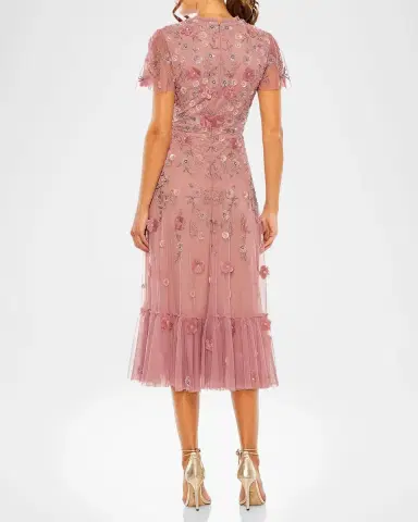 Mac Duggal Floral-Embellished Tulle A-Line Midi-Dress | Thumbnail 2 Mac Duggal Floral-Embellished Tulle A-Line Midi-Dress | Thumbnail 2