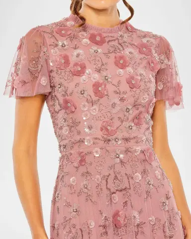 Mac Duggal Floral-Embellished Tulle A-Line Midi-Dress | Thumbnail 3 Mac Duggal Floral-Embellished Tulle A-Line Midi-Dress | Thumbnail 3