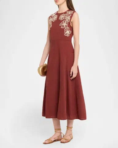 TANYA TAYLOR Sloane Embroidered Midi Dress | Thumbnail 3 TANYA TAYLOR Sloane Embroidered Midi Dress | Thumbnail 3