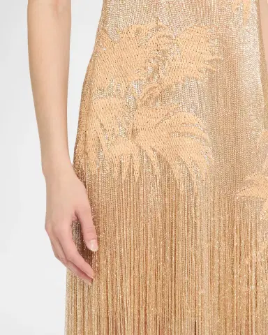 Oscar de la Renta Strapless Palm Raffia Embroidered Fringe Gown | Thumbnail 4 Oscar de la Renta Strapless Palm Raffia Embroidered Fringe Gown | Thumbnail 4