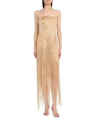 Oscar de la Renta Strapless Palm Raffia Embroidered Fringe Gown | Thumbnail 1 Oscar de la Renta Strapless Palm Raffia Embroidered Fringe Gown | Thumbnail 1