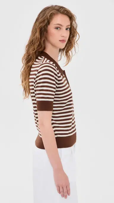 Renggli tripe Knit Polo Truffle/Ecru | Thumbnail 4 Renggli tripe Knit Polo Truffle/Ecru | Thumbnail 4