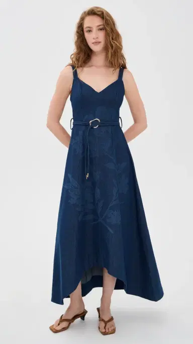 Moon River Self Belt Midi Denim Dress Indigo | Thumbnail 2 Moon River Self Belt Midi Denim Dress Indigo | Thumbnail 2