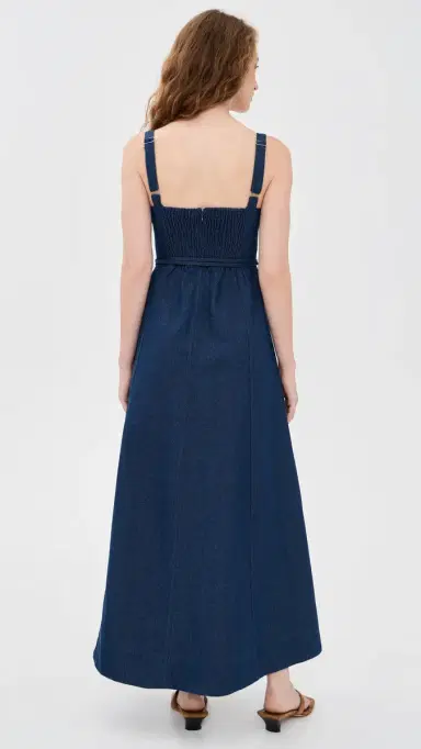Moon River Self Belt Midi Denim Dress Indigo | Thumbnail 3 Moon River Self Belt Midi Denim Dress Indigo | Thumbnail 3