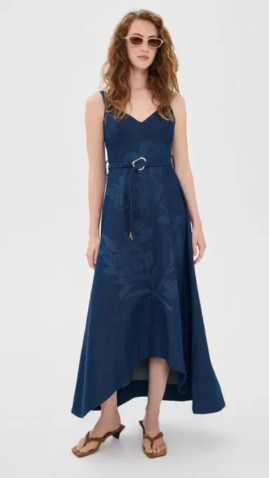 Moon River Self Belt Midi Denim Dress Indigo | Thumbnail 5 Moon River Self Belt Midi Denim Dress Indigo | Thumbnail 5