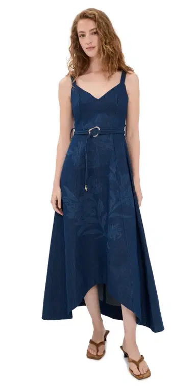 Moon River Self Belt Midi Denim Dress Indigo | Thumbnail 1 Moon River Self Belt Midi Denim Dress Indigo | Thumbnail 1
