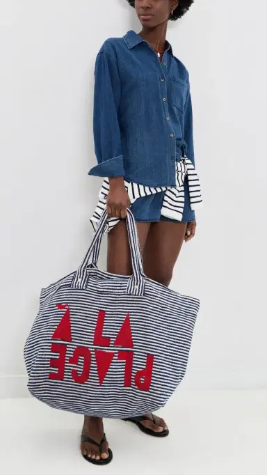 Clare V. Clare V. La Plage Tote Deep Dive/Cream One Size | Thumbnail 3 Clare V. Clare V. La Plage Tote Deep Dive/Cream One Size | Thumbnail 3