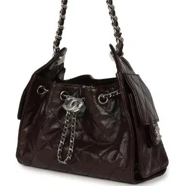 Chanel Chanel Mini 25 Hobo Bag Dark Brown Shiny Crumpled Calfskin Silver Hardware | Thumbnail 5 Chanel Chanel Mini 25 Hobo Bag Dark Brown Shiny Crumpled Calfskin Silver Hardware | Thumbnail 5