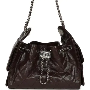 Chanel Chanel Mini 25 Hobo Bag Dark Brown Shiny Crumpled Calfskin Silver Hardware | Thumbnail 1 Chanel Chanel Mini 25 Hobo Bag Dark Brown Shiny Crumpled Calfskin Silver Hardware | Thumbnail 1
