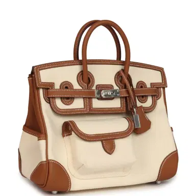 HERMÈS Hermes Birkin 25 Cargo Ecru Toile Goeland and Gold Swift Palladium Hardware | Thumbnail 2 HERMÈS Hermes Birkin 25 Cargo Ecru Toile Goeland and Gold Swift Palladium Hardware | Thumbnail 2