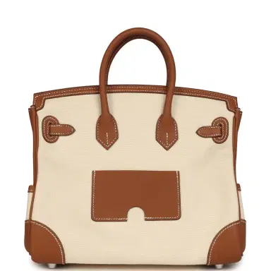 HERMÈS Hermes Birkin 25 Cargo Ecru Toile Goeland and Gold Swift Palladium Hardware | Thumbnail 4 HERMÈS Hermes Birkin 25 Cargo Ecru Toile Goeland and Gold Swift Palladium Hardware | Thumbnail 4