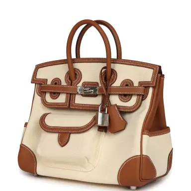 HERMÈS Hermes Birkin 25 Cargo Ecru Toile Goeland and Gold Swift Palladium Hardware | Thumbnail 5 HERMÈS Hermes Birkin 25 Cargo Ecru Toile Goeland and Gold Swift Palladium Hardware | Thumbnail 5