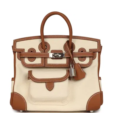 HERMÈS Hermes Birkin 25 Cargo Ecru Toile Goeland and Gold Swift Palladium Hardware | Thumbnail 1 HERMÈS Hermes Birkin 25 Cargo Ecru Toile Goeland and Gold Swift Palladium Hardware | Thumbnail 1