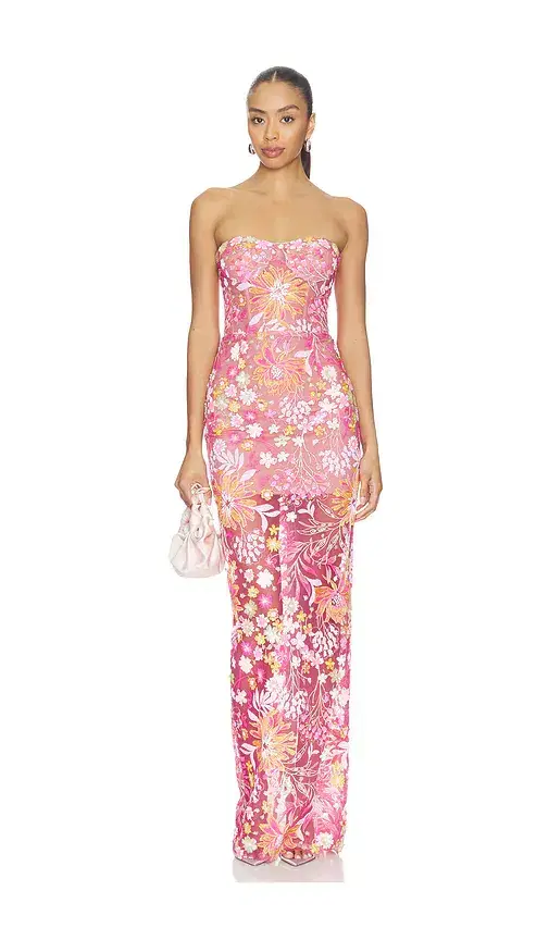 Mallorca Sequin Dahlia Strapless Maxi Dress Mallorca Sequin Dahlia Strapless Maxi Dress