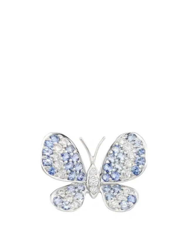 18k White Gold Flower Single Earring With Diamond And Blue Sapphire 18k White Gold Flower Single Earring With Diamond And Blue Sapphire