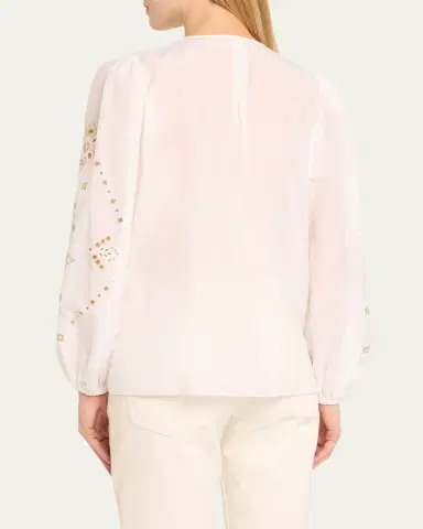 Kobi Halperin Bridgette Embroidered Blouson-Sleeve Blouse | Thumbnail 3 Kobi Halperin Bridgette Embroidered Blouson-Sleeve Blouse | Thumbnail 3