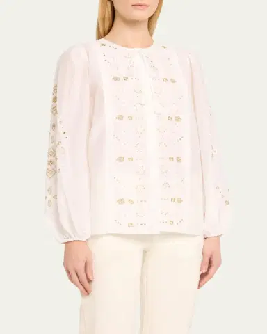 Kobi Halperin Bridgette Embroidered Blouson-Sleeve Blouse | Thumbnail 4 Kobi Halperin Bridgette Embroidered Blouson-Sleeve Blouse | Thumbnail 4