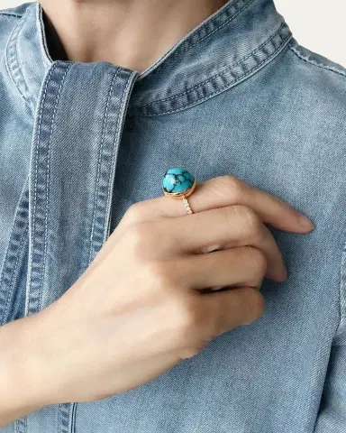 Haute Victoire One Of A Kind Turquoise Dome and Diamond Ring, Size | Thumbnail 2 Haute Victoire One Of A Kind Turquoise Dome and Diamond Ring, Size | Thumbnail 2