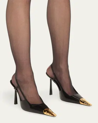 Saint Laurent Jeanne Leather Metallic-Toe Slingback Pumps | Thumbnail 2 Saint Laurent Jeanne Leather Metallic-Toe Slingback Pumps | Thumbnail 2