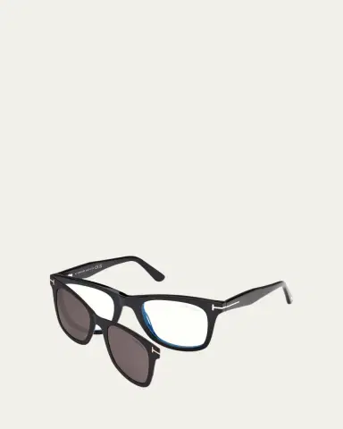 TOM FORD Blue Blocking Acetate Square Glasses With Clip-On Sun Lenses | Thumbnail 2 TOM FORD Blue Blocking Acetate Square Glasses With Clip-On Sun Lenses | Thumbnail 2