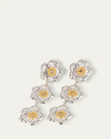 Buccellati Blossoms Gardenia Sterling Silver and 18K Yellow Gold Diamond Triple Drop Earrings | Thumbnail 3 Buccellati Blossoms Gardenia Sterling Silver and 18K Yellow Gold Diamond Triple Drop Earrings | Thumbnail 3