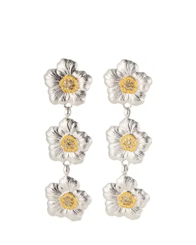 Buccellati Blossoms Gardenia Sterling Silver and 18K Yellow Gold Diamond Triple Drop Earrings | Thumbnail 1 Buccellati Blossoms Gardenia Sterling Silver and 18K Yellow Gold Diamond Triple Drop Earrings | Thumbnail 1