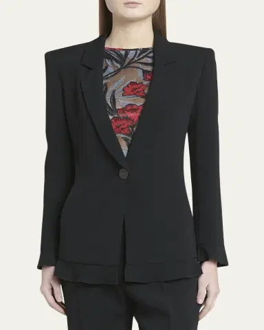 Giorgio Armani Cady Blazer Jacket with Ruffle Underlay | Thumbnail 4 Giorgio Armani Cady Blazer Jacket with Ruffle Underlay | Thumbnail 4