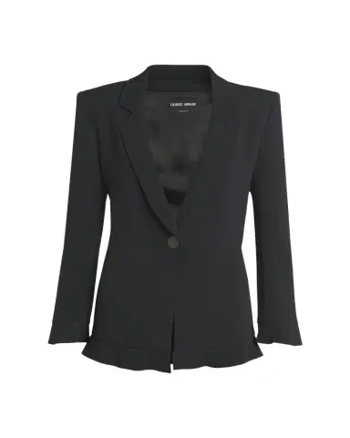 Giorgio Armani Cady Blazer Jacket with Ruffle Underlay | Thumbnail 1 Giorgio Armani Cady Blazer Jacket with Ruffle Underlay | Thumbnail 1