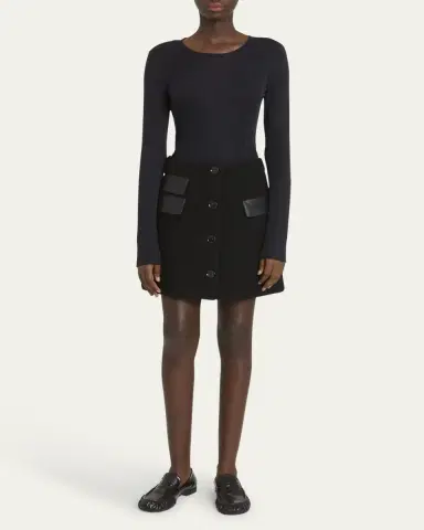 Proenza Schouler Mei Faux Leather Pocket Button-Front Wool Mini Skirt | Thumbnail 2 Proenza Schouler Mei Faux Leather Pocket Button-Front Wool Mini Skirt | Thumbnail 2