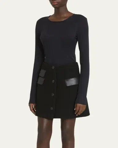 Proenza Schouler Mei Faux Leather Pocket Button-Front Wool Mini Skirt | Thumbnail 4 Proenza Schouler Mei Faux Leather Pocket Button-Front Wool Mini Skirt | Thumbnail 4