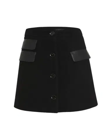 Proenza Schouler Mei Faux Leather Pocket Button-Front Wool Mini Skirt | Thumbnail 1 Proenza Schouler Mei Faux Leather Pocket Button-Front Wool Mini Skirt | Thumbnail 1