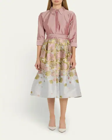 Rickie Freeman for Teri Jon Pleated Floral Jacquard Midi Shirtdress | Thumbnail 2 Rickie Freeman for Teri Jon Pleated Floral Jacquard Midi Shirtdress | Thumbnail 2