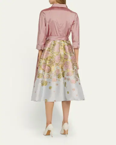 Rickie Freeman for Teri Jon Pleated Floral Jacquard Midi Shirtdress | Thumbnail 3 Rickie Freeman for Teri Jon Pleated Floral Jacquard Midi Shirtdress | Thumbnail 3