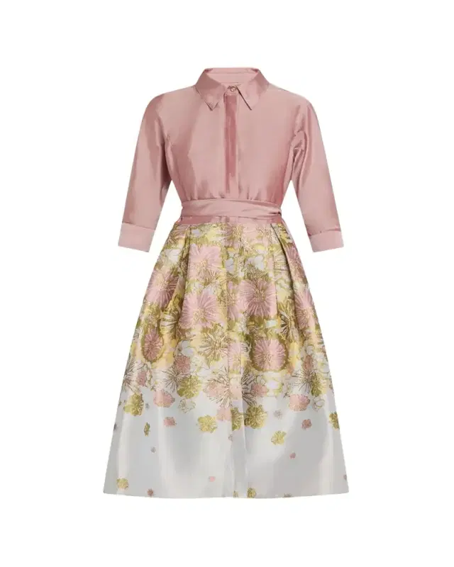 Pleated Floral Jacquard Midi Shirtdress Pleated Floral Jacquard Midi Shirtdress