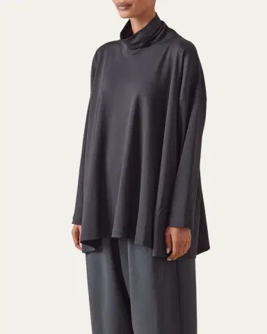 Eskandar Side Panelled Scrunch Neck T-Shirt (Long Length) | Thumbnail 3 Eskandar Side Panelled Scrunch Neck T-Shirt (Long Length) | Thumbnail 3