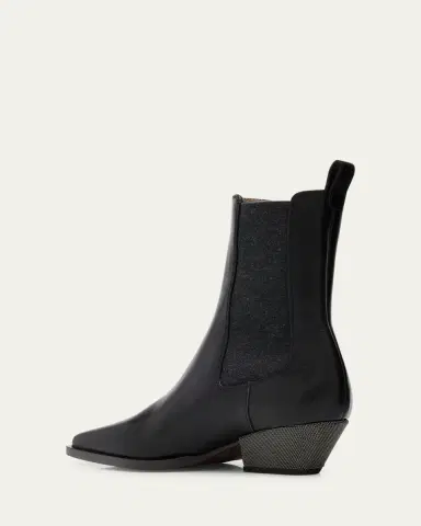 Brunello Cucinelli Leather Wool Western Chelsea Booties | Thumbnail 2 Brunello Cucinelli Leather Wool Western Chelsea Booties | Thumbnail 2