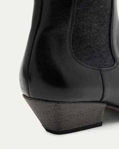Brunello Cucinelli Leather Wool Western Chelsea Booties | Thumbnail 3 Brunello Cucinelli Leather Wool Western Chelsea Booties | Thumbnail 3