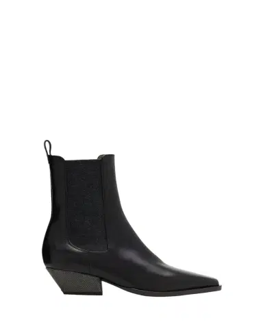 Brunello Cucinelli Leather Wool Western Chelsea Booties | Thumbnail 1 Brunello Cucinelli Leather Wool Western Chelsea Booties | Thumbnail 1