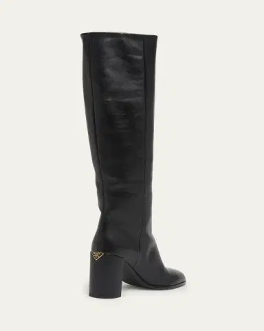 Prada Triangle Logo Leather Block-Heel Knee Boots | Thumbnail 2 Prada Triangle Logo Leather Block-Heel Knee Boots | Thumbnail 2