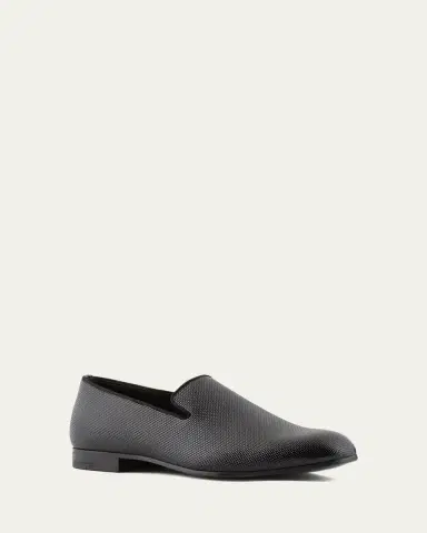Giorgio Armani Men's Textured Leather Grosgrain-Trim Loafers | Thumbnail 2 Giorgio Armani Men's Textured Leather Grosgrain-Trim Loafers | Thumbnail 2