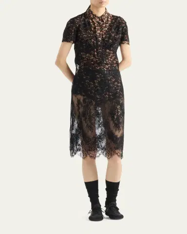 Prada Short-Sleeve Lace Dress | Thumbnail 2 Prada Short-Sleeve Lace Dress | Thumbnail 2